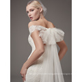 Sweetheart Neckline off Shoulder Wedding Dress with a Large Bow on The Back